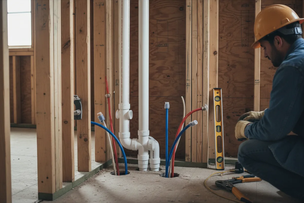 Drain and supply rough-in during Leak Detection in East Walpole